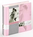 Walther ME-181 Einsteck-Hochzeitsalbum Romance mit Beschriftungsfeldern, 2 Seiten illustrierter Vorspann f&uuml;r 200 Fotos 10 x 15 cm rosa / grau