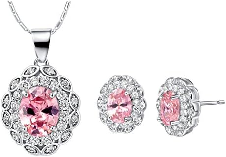 Layla Jewelry 18k White Gold Plated Alloy Swarovski Elements Crystal Jewelry Set include Pendant Necklace and Stud Earrings for Ladies Pink(Aristocratic)