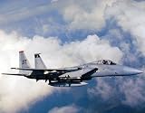Military F-15 Fighter Jet In Clouds Aviation Art Print Poster (16x20)