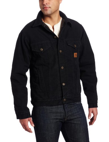 Hot Item !! for Carhartt Men's Big-Tall Sandstone Jean Jacket with Sherpa Lining, Black, 3X-Large Tall