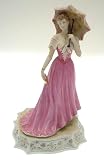 Bisque Porcelain Figurine On A Base Lady In Dark Pink Dress Hand Made And Hand Decorated F344