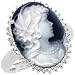14k White Gold Victorian Woman Black Agate Cameo and Diamond Ring