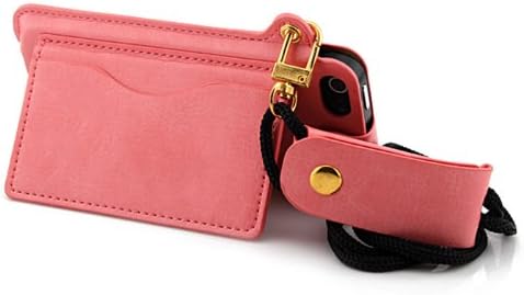 JK LV PU Portable Leather Id Credit Card Case Cover Skin Holder for Iphone with Folding Stand/lanyard-come with a Headset Headphones Earphone Cord Winder Fixer gift phone screen protector (iphone4/4s pink)