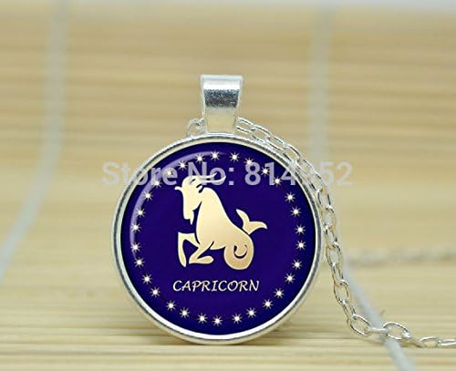 Lawrence Painting Glass Cabochon Necklace Capricorn Necklace Zodiac Sign Pendant Constellation Jewelry A2070