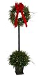 6.5' Pre-Lit Christmas Cedar Twig Lantern With Wreath & Bow - Clear Dura-Lit Lights