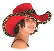 Extra Wide Brim Red Velvet Hat with Leopard Trim