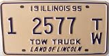 Illinois, Tow Truck 1995 License Plate with Blue Numbers