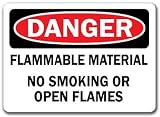 Danger Sign - Flammable Material No Smoking Or Open Flames - 10 x 14 OSHA Safety Sign