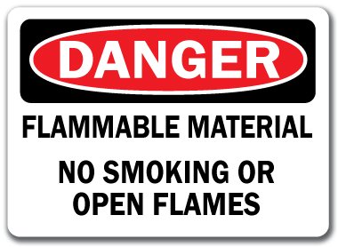 Danger Sign - Flammable Material No Smoking Or Open Flames - 10 x 14 OSHA Safety Sign