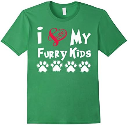Men's Dog T-shirt , I love my furry kids Medium Grass