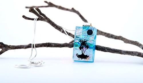 Dichroic Fused Glass Palm Tree Pendant Necklace Slide 18" Chain Included