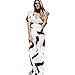 2016 Newest Irregular Printing Dress Sexy Deep V-neck Maxi Skirt with Belt (L)