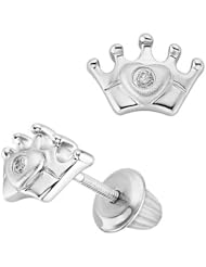Childs Diamond Crown Earrings in Sterling Silver