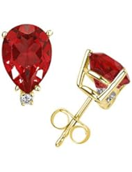 8X6mm Pear Ruby and Diamond Stud Earrings in 14K Yellow Gold