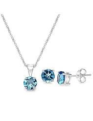 3.30 Carat Swiss Blue Topaz Round Shape .925 Sterling Silver Earring & Pendant Set