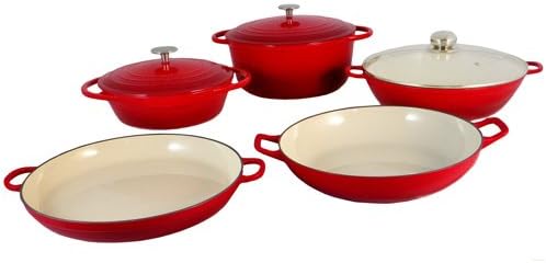 Fancy Cook 8 Pieces Light Enamel Cast Iron Red Cookware Set