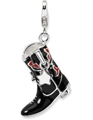 Sterling Silver Black/Red Enameled Cowboy Boot w/Lobster Claw Clasp Clasp Charm