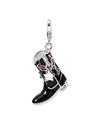 Sterling Silver Black/Red Enameled Cowboy Boot with Lobster Clasp Charm