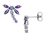 Multi Gemstone Dragonfly Earrings in White Gold
