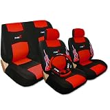 Universal Low Back Synthetic Leather Seat Covers with Embroidery Flame Logos Black and Red color