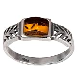 Baltic Honey Amber Sterling Silver Rectangular Shape Stone Classic Ring