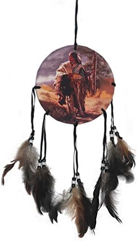 JZN Handmade American Indian Style Painting With Three People Dream Catcher 6.3" Diameter&amp;14.57"Long