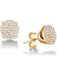 10K White Gold Micro Pave Set Round Diamond Flower Stud Earrings with Push Back Closure - (1/3 cttw)