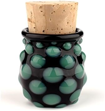 Blown Glass Small Polka Dot Jar - Green/Black