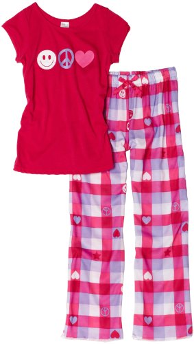 Luv 2 Sleep Girls 7-16 Plaid Smiley Face Sleepwear Set, Fuchsia , 10