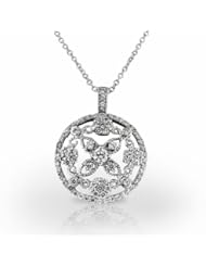 14KT White Gold Pretty Round Diamond Fashion Pendant with Flower and Leaf Design. 1 1/6 CTW