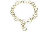 14K Yellow Gold Matte-Finish Hand-Crafted Round-Shaped Open Link Lariet Necklace, Enhanced with Burnish Set Diamonds.