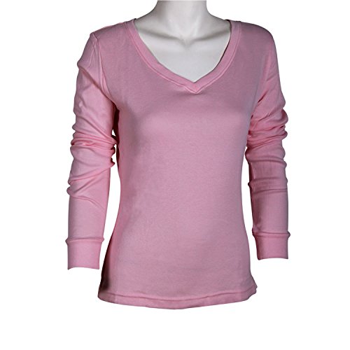 D&P Womenâs 100% Cotton Long Sleeve Thermal Top V-Neck Pink (S, Pink) â lingeriesfetish