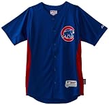 MLB Boys' Chicago Cubs Short Sleeve Authentic Button Front Cool Base Batting Practice Jersey (Royal/Scarlet, Medium)