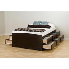 Prepac Espresso Tall Queen Platform Storage Bed (12-drawers)