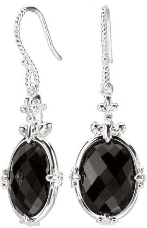 Sterling Chic Collection Oval Black Onyx Fleur De Lis Silver Earrings