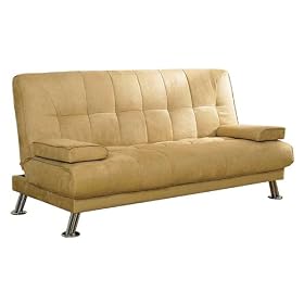 ORE International Microfiber Angled Leg Futon Sofa Bed with 2 Pillows, Camel by ORE