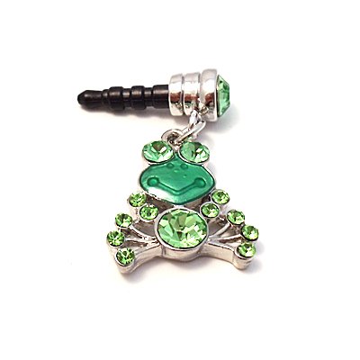 Headphone Plug Cute Frog Charm for Apple iPhones, iPad, iPod touch with Green Rhinestones 