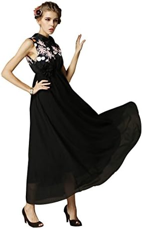 Miaoyifashion Women's Retro Style Collar Slim Chiffon Dress M Black