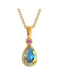 1.01 Ct Mercury Mist Mystic Topaz Pink Sapphire 14K Yellow Gold Pendant