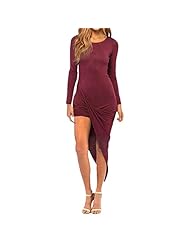 Sexy Long Sleeves Empire   Waistline Round Neck Cotton/Polyester/Spandex Lace Slit Ruched Asymmetric Draped Bodycon Dress/Party Dress 