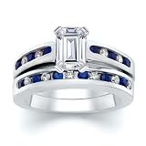 2.00 CT EMERALD DIAMOND W ROUND BLUE SAPPHIRE RING SET