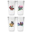 Butterflies (Assorted) 12 oz Slimline Insulated Beverage Tumblers Set, Clear (4 designs)