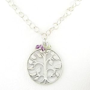 Round Tree of Life Pendant with Peridot and Amethyst Gemstones on a 20" Round Link Chain, #7585