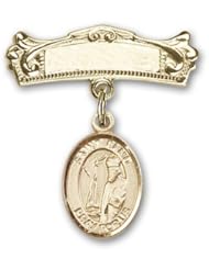 Gold Filled Baby Badge with St. Elmo Charm and Arched Polished Badge Pin