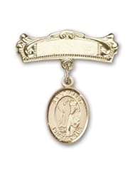 14K Gold Baby Badge with St. Elmo Charm and Arched Polished Badge Pin