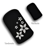 sw-mobile-shop Handy Tasche – Hülle Stofftasche Dekotasche in schwarz mit Blumenmuster in weiß – Design Blume 3-1 f. Samsung S5230 / S5230 Star / S5260 Star II / S5260 Star 2