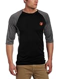 MLB Men's Baltimore Orioles 3/4 Sleeve Crew Neck Featherweight Tech Fleece Pullover by Majestic (Pro Black/Pro Carbon Heather, Small)