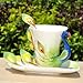 DUSIEC Collectable Fine Arts China Porcelain Tea Cup and Saucer Coffee Cup Peacock Theme Romantic Creative Present (Green)