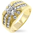 Rising Sun Men's Ring - Gold Plated with Round, Clear CZ (Sizes 9-14)