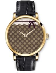 SPRAWL Aanalog Fashion Series Gold Ladies Watches of Genuine Black Leather Strap,Unique Wrist Watch for Women Girls Designed with Polka Dot Lace Trim